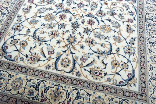 Close-up detail of 2000s Nain rug from Iran / Persia showing Wool weave