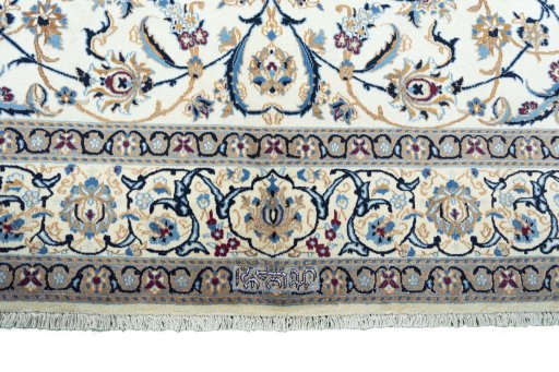 Full view of 2000s Nain rug from Iran / Persia, 308 × 200 cm in Beige tones