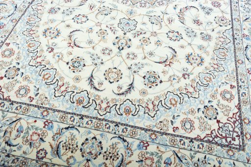 Close-up detail of 2000s Nain rug from Iran / Persia showing Wool weave