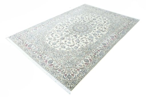 Corner detail of New Nain rug showing border pattern and Wool pile
