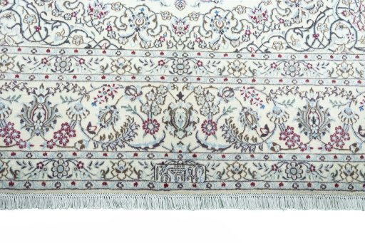 Full view of New Nain rug from Iran / Persia, 356 × 242 cm in Beige tones