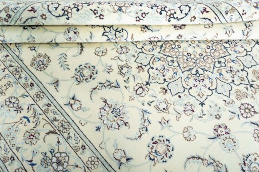 Close-up detail of New Nain rug from Iran / Persia showing Wool weave