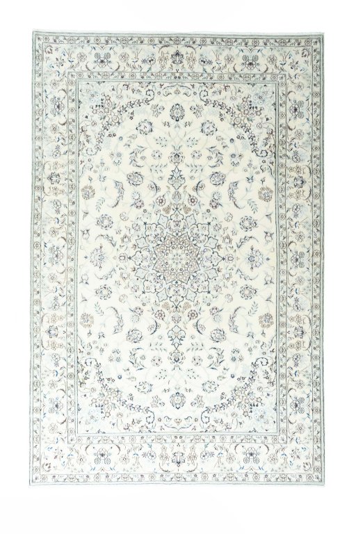 Full view of New Nain rug from Iran / Persia, 306 × 200 cm in Beige tones