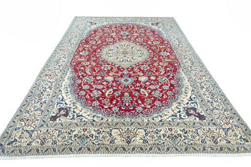 Surface texture of 2000s Nain rug with natural Wool and intricate pattern