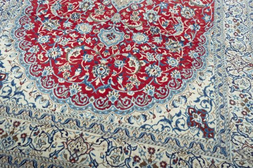 Close-up detail of 2000s Nain rug from Iran / Persia showing Wool weave
