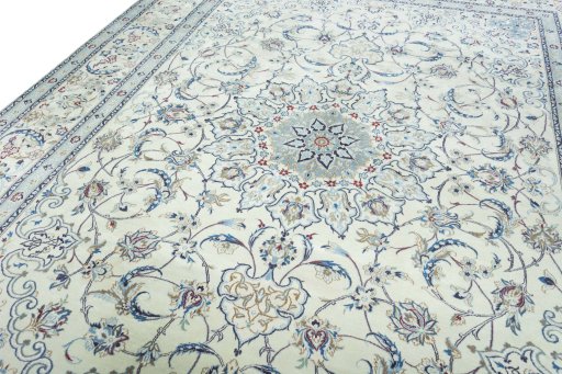 Backside of handmade 2000s Nain rug showing knot structure and weave density