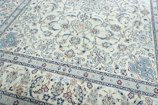 Close-up detail of 2000s Nain rug from Iran / Persia showing Wool weave
