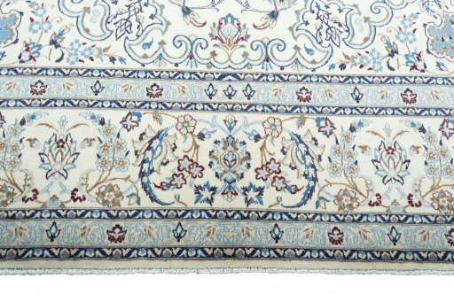 Full view of 2000s Nain rug from Iran / Persia, 405 × 300 cm in Beige tones