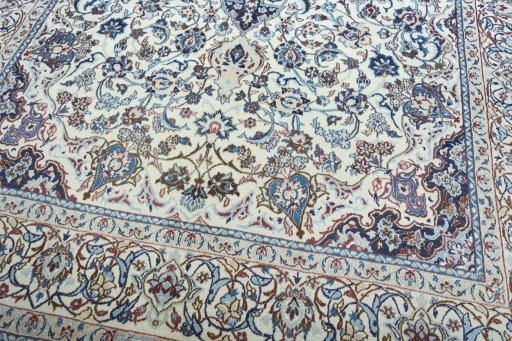 Close-up detail of 2000s Nain rug from Iran / Persia showing Wool weave