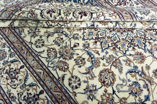 Close-up detail of 2000s Nain rug from Iran / Persia showing Wool weave