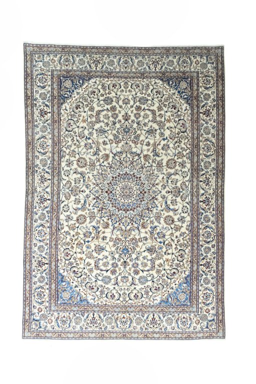 Full view of 2000s Nain rug from Iran / Persia, 354 × 241 cm in Beige tones