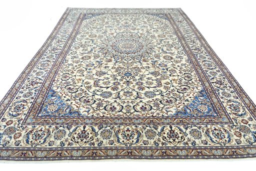 Surface texture of 2000s Nain rug with natural Wool and intricate pattern