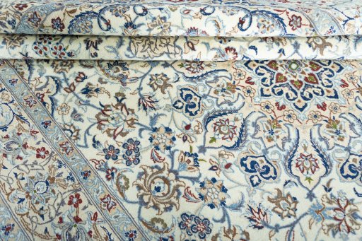 Close-up detail of New Nain rug from Iran / Persia showing Wool weave