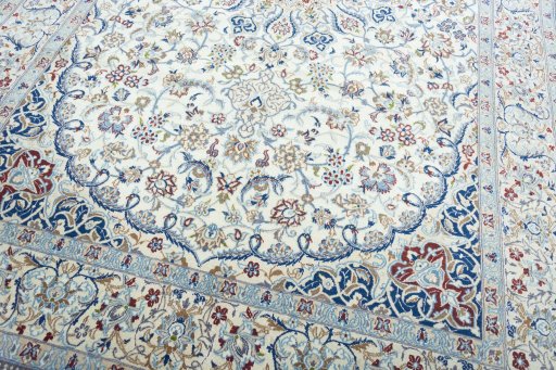 Close-up detail of New Nain rug from Iran / Persia showing Wool weave