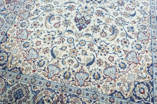 Close-up detail of 2000s Nain rug from Iran / Persia showing Wool weave