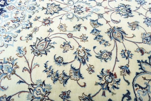 Close-up detail of New Nain rug from Iran / Persia showing Wool weave