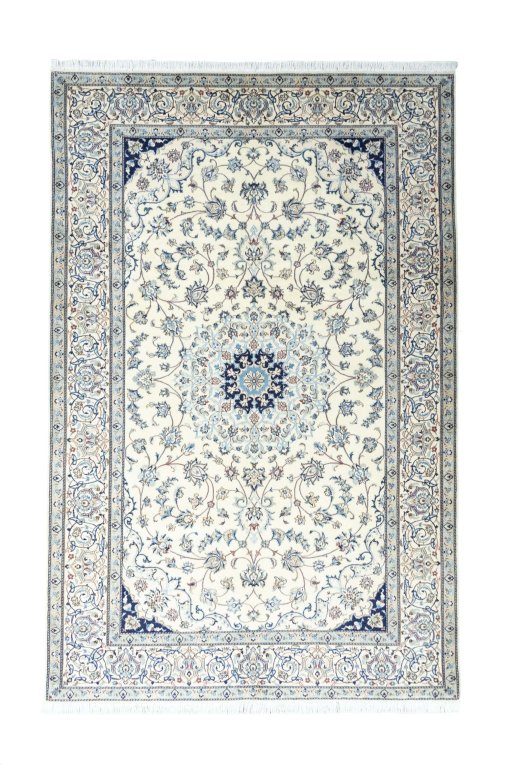 Full view of New Nain rug from Iran / Persia, 305 × 200 cm in Beige tones
