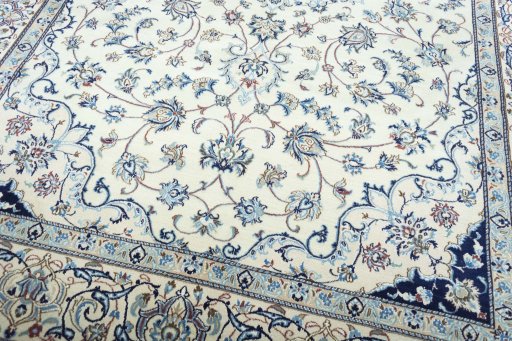 Close-up detail of New Nain rug from Iran / Persia showing Wool weave