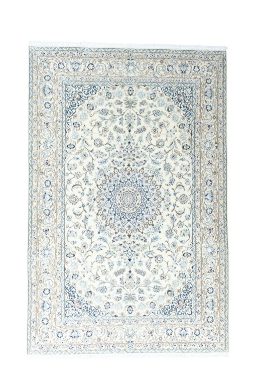 Full view of New Nain rug from Iran / Persia, 302 × 198 cm in Beige tones