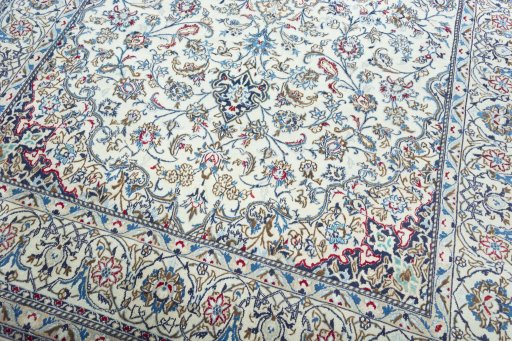 Close-up detail of 2000s Nain rug from Iran / Persia showing Wool weave