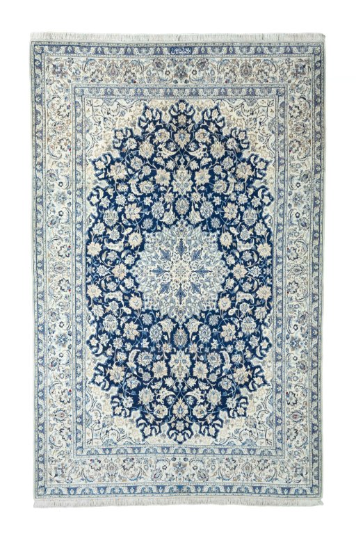 Full view of 2000s Nain rug from Iran / Persia, 321 × 206 cm in Blue tones