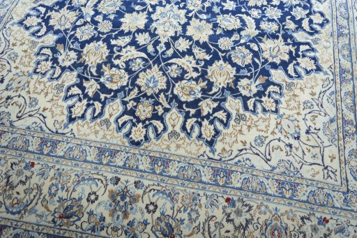 Full view of 2000s Nain rug from Iran / Persia, 321 × 206 cm in Blue tones