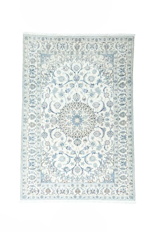 Full view of 2000s Nain rug from Iran / Persia, 286 × 196 cm in Beige tones