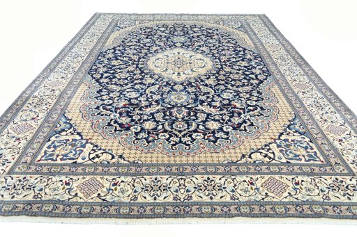 Surface texture of 2000s Nain rug with natural Wool and intricate pattern