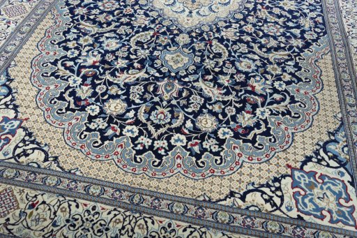 Close-up detail of 2000s Nain rug from Iran / Persia showing Wool weave
