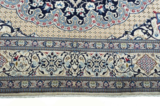 Full view of 2000s Nain rug from Iran / Persia, 397 × 287 cm in Blue tones