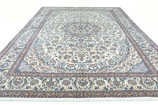 Surface texture of 2000s Nain rug with natural Wool and intricate pattern