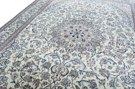 Backside of handmade 2000s Nain rug showing knot structure and weave density