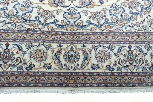 Full view of 2000s Nain rug from Iran / Persia, 387 × 294 cm in Beige tones