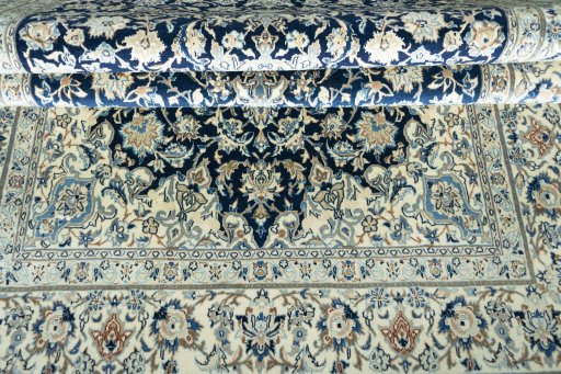 Close-up detail of 1970s Nain rug from Iran / Persia showing Cork weave