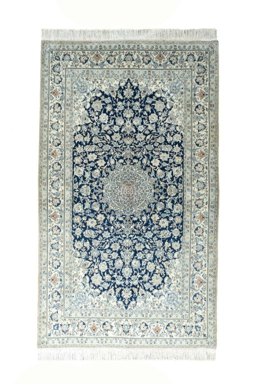 Full view of 1970s Nain rug from Iran / Persia, 204 × 120 cm in Brown tones