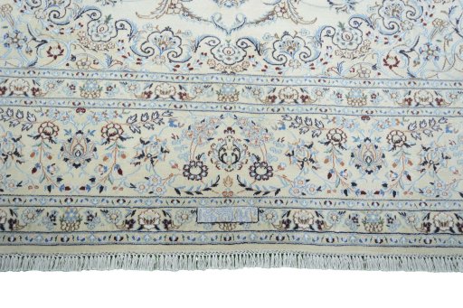Full view of New Nain rug from Iran / Persia, 400 × 296 cm in Beige tones