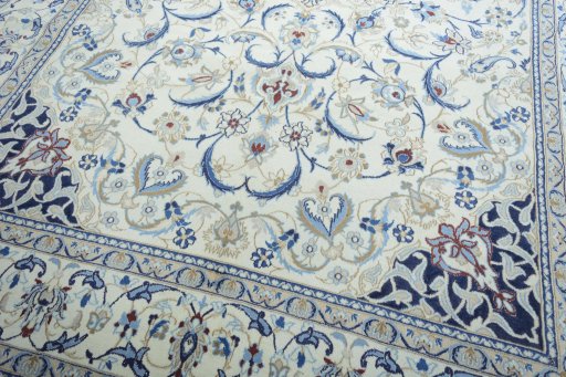 Close-up detail of 2000s Nain rug from Iran / Persia showing Wool weave