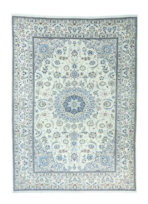 Full view of 2000s Nain rug from Iran / Persia, 355 × 255 cm in Beige tones
