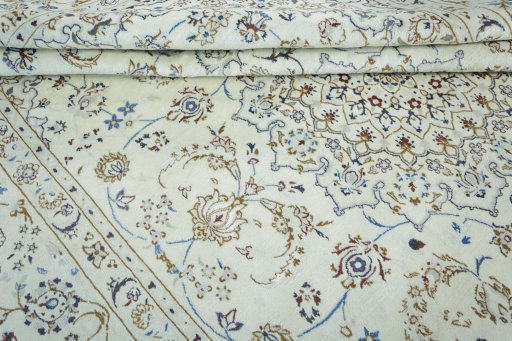Close-up detail of 2000s Nain rug from Iran / Persia showing Wool weave