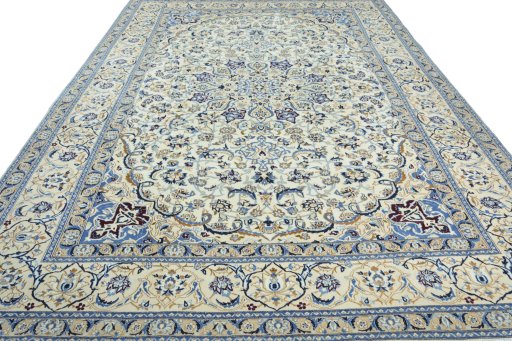 Surface texture of 2000s Nain rug with natural Wool and intricate pattern