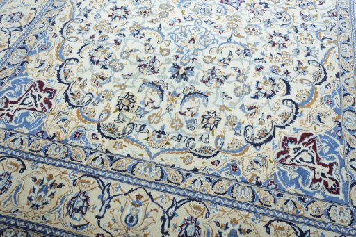 Close-up detail of 2000s Nain rug from Iran / Persia showing Wool weave