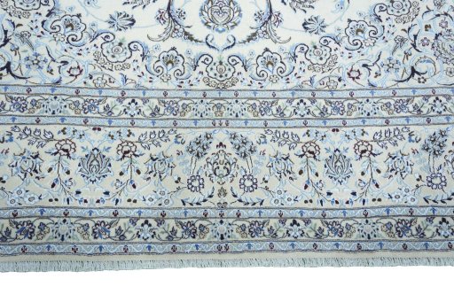 Full view of New Nain rug from Iran / Persia, 408 × 292 cm in Beige tones