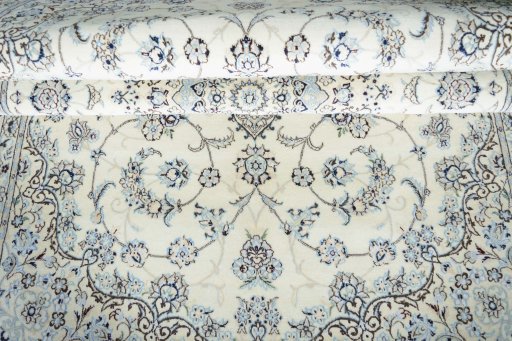 Close-up detail of New Nain rug from Iran / Persia showing Cork weave