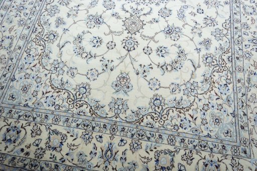 Close-up detail of New Nain rug from Iran / Persia showing Cork weave