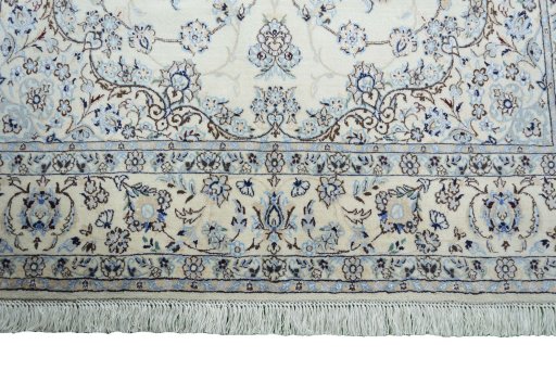 Full view of New Nain rug from Iran / Persia, 230 × 142 cm in Beige tones