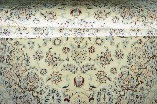 Close-up detail of New Nain rug from Iran / Persia showing Cork weave