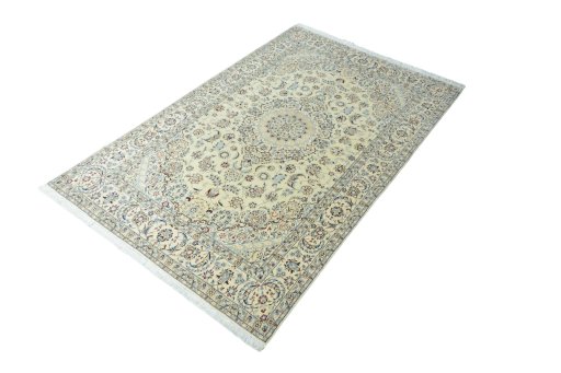 Corner detail of New Nain rug showing border pattern and Cork pile
