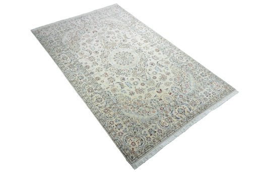 Close-up detail of New Nain rug from Iran / Persia showing Cork weave