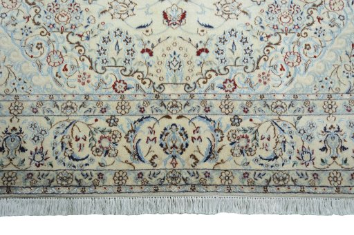 Full view of New Nain rug from Iran / Persia, 238 × 149 cm in Beige tones