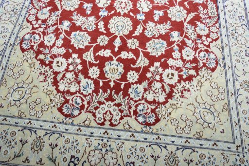 Close-up detail of New Nain rug from Iran / Persia showing Wool weave